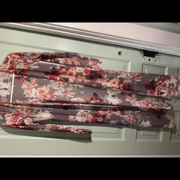Day trip Brown Duster Length with florals Kimono Size Small - Picture 1 of 9